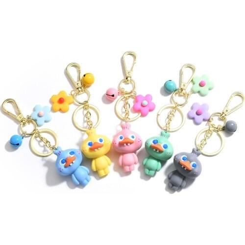 Cute Cartoon Resin Little Yellow Duck Keychain Ugly Duckling Doll Keyring Charm Couple Car Bag Pendant Accessories Jewelry Gifts
