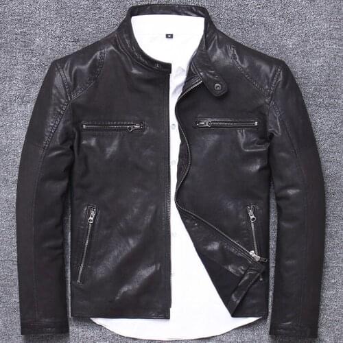 2020 New Genuine Leather Jacket Men Vintage Sheepskin Leather Coat Casual Motorcycle Jacket Slim Fit Veste Cuir Homme L1933