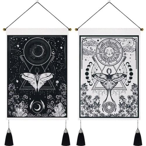 Pack of 2 Tapestry Sun and Moon Tapestry Moth Tapestries Black and White Tapestry Flower Vine Tapestry Wall Hanging