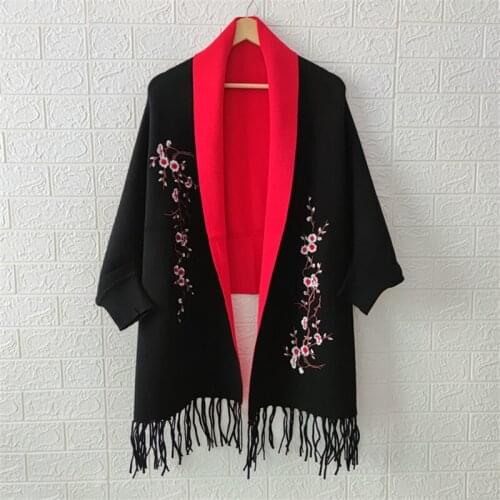 Cape new cashmere-like Poncho shawl with sleeves women in autumn and winter thick warm cloaks embroidery tassel cloak 2020