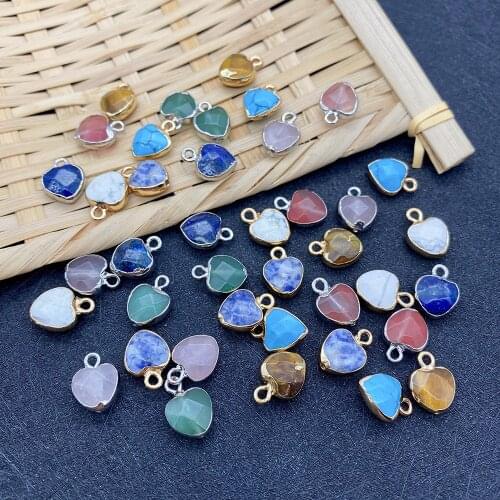 3 Pieces of Natural Stone Heart-shaped Pendants Colorful Electroplated Lapis Lazuli Green Aventurine Amethyst DIY Charm Jewelry