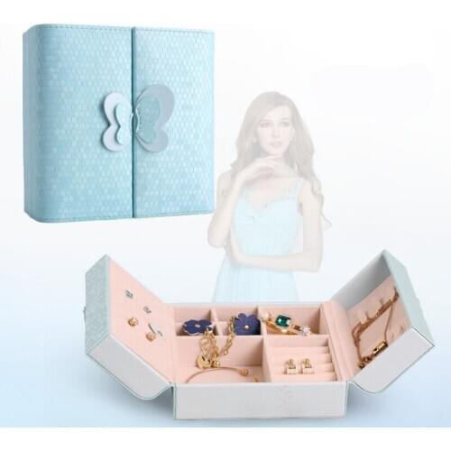 Luxury Butterfly make up Box Eco-friendly PU Jewel Case Princess Storage Box For Girlfriend Gift 1 Piece Free Shipping