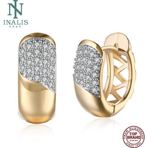 INALIS Earrings For Women Champagne Gold Geometric Shape Copper Earring Inlaid Cubic Zircon Romantic Female Fashion Jewelry 2020