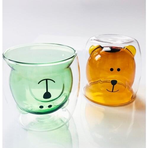 Glass Bear Cups Coffee Tea Milk Cartoon Creative Cute Set Double Wall Heat-Resistant Cafe Mug