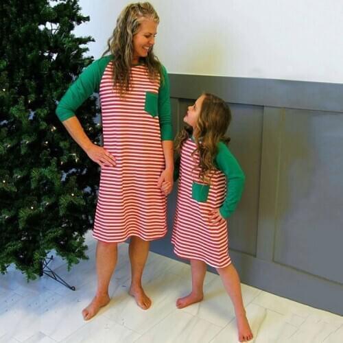 TUONXYE Family Matching Stripe Nightdress for Parent-child Nightwear Outfit Xmas Kids Homewear New Years Outfits