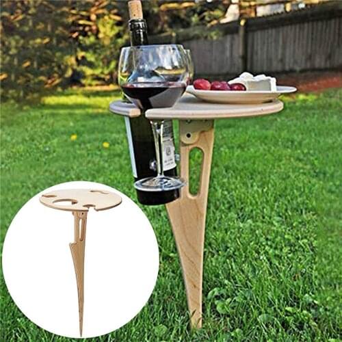 Outdoor Wine Table with Foldable Round Desktop Mini Wooden Picnic Table Easy To Carry Wine Rack Dropshipping