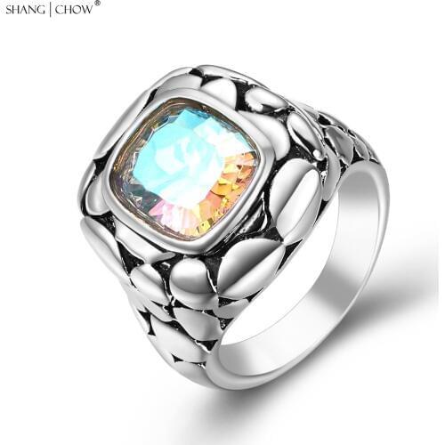 Vintage Jewelry with Rainbow Mystic Crystal Stone 925 Sterling Silver Ring for women evening party Lover Gift R1264