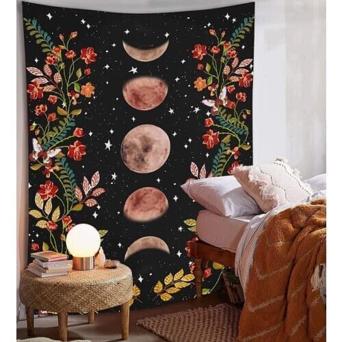 Magical Floral Moon Sun Tapestry Bedspread Wall Hanging Starry Sky Carpet Tapestry Art Home Decoration Large Size