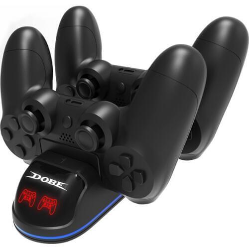 Dual Charging Dock Charger Station+4 MicroUSB Charging Connectors+USB Cable for PS4/Slim/Pro Wireless Controller Blue/Red LED