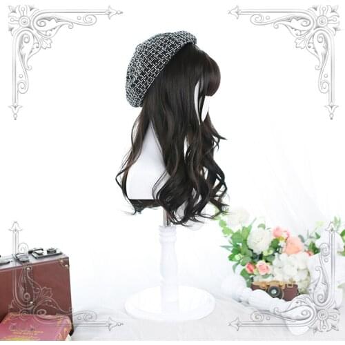 Female Long Wavy Curly Brown-Black And Brown Bangs Wig Women Wigs Lolita Cosplay Party