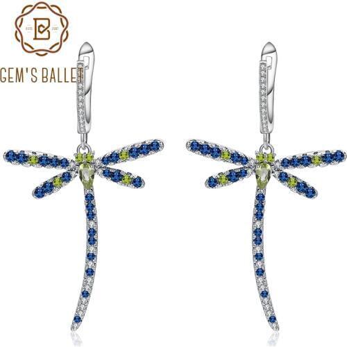 GEMS BALLET Natural Peridot Dragonfly Earrings 925 Sterling Sliver Vintage Gothic Punk Drop Earrings For Women Party Jewelry