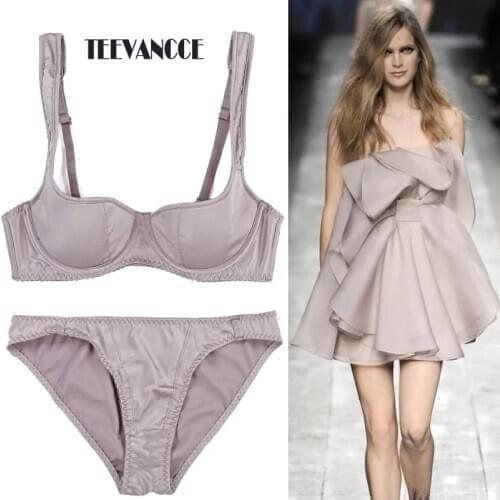 Thin cup sexy smooth and traceless womens Bra Set wide shoulder strap push up 1/2 half cup and sexy panties lingerie set