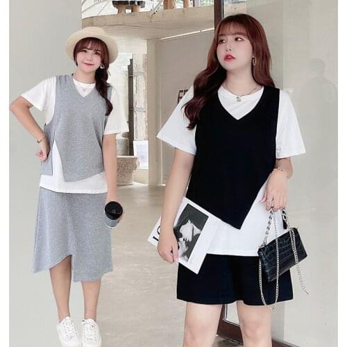 2021 Large Womens Summer New Korean Style Slim Casual Vest Half Skirt Shorts 4Pcs Female Office Lay Clothing Set