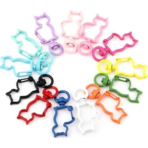 5Pcs/Lot Colorful Metal Cat Shape Lobster Clasp Hooks Key Rings Key Chain Connectors for DIY Keychain Jewelry Making Accessories