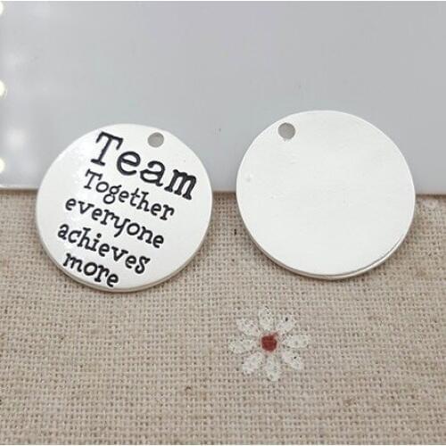 50pcs/lot 25mm Letter Word disc tag lettering Team Together everyone achieves more charms pendant for DIY handmade Jewelry