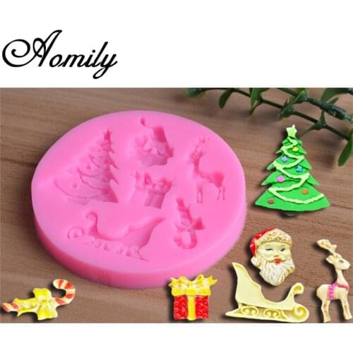 Amoliy Elk Santa Fondant Cake Christmas Silicone Mold Chocolate Baking Mould Baking Tools for Cakes Handmade Soap Mold