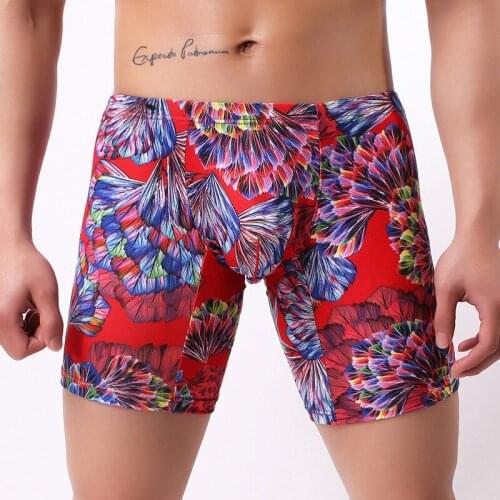 Sexy Men Plus Size Fantasy Printed Ice Silk Smooth Solid U Convex Pouch Half-length Boxers Long Leg Underpants Boxer Gay Wear 13