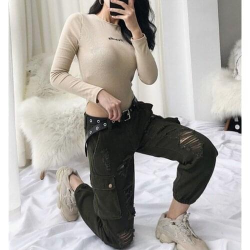 Spring Autumn Streetwear embroidery Cargo Pants Women Harajuku BF Loose Big Pocket Hearm Pants High Waist Loose Female Trousers