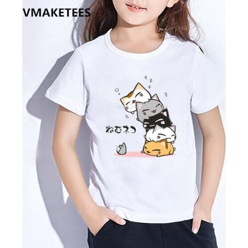 Kids Summer Short Sleeve Girls & Boys T shirt Children Cute Cat Sleep Cartoon Printed T-shirt Casual Funny Baby Clothes