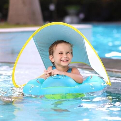 Children Swimming Float Lying Ring with Sun Visor Baby Swimming Float Inflatable Infant Floating Kids Swim Pool Circle Bathing