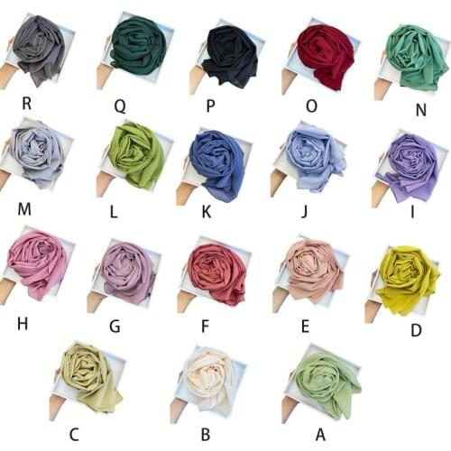 Women Solid Color Pearl Chiffon Hijab Head Scarf Muslim Smooth Soft Malaysian Long Shawl Wrap Islamic Bandana Headwrap