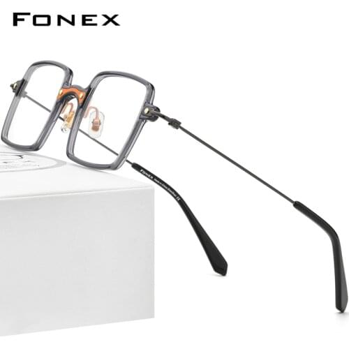 FONEX Acetate Titanium Glasses Women 2021 Square Prescription Eyeglasses Frame Men Transparent Optical Spectacles Eyewear F85687