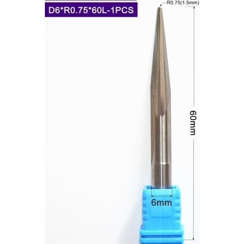 6mm*R0.75*60L,1pcs,Free shipping Taper Ball nose End Mill,CNC milling Cutter,Solid carbide tool,woodworking router bit