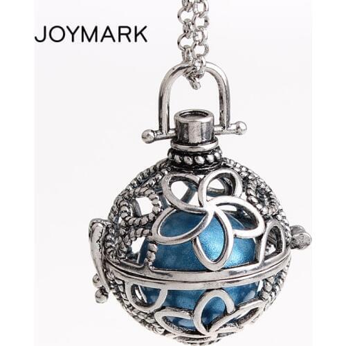 JOYMARK 12pcs/lot Flower Pattern Hollow Chime Box Cage Musical Sound Bell Harmony Pregnancy Pendant Jewelry Necklace HCPN13