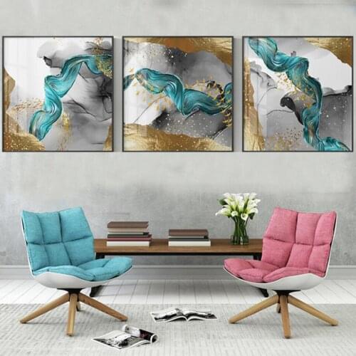 Modern Abstract Gold Foil Green Diamond Painting 3 piece Wall Picture Decoration Picture For Living Room Bedroom Art