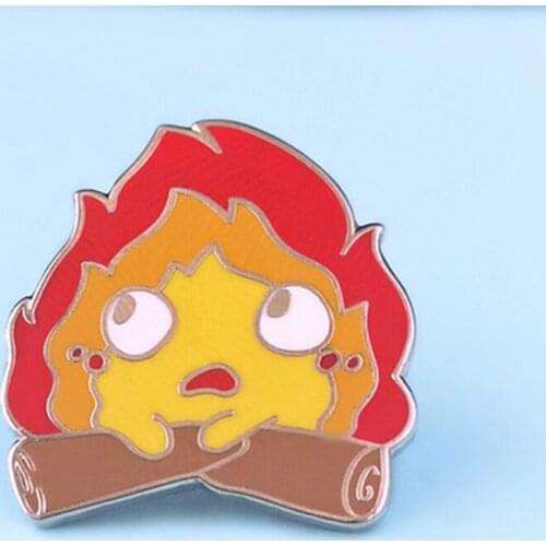 Kawaii Calcifer Burning Flame Enamel Brooch Pin Hat Bag Collar Lapel Pins Badges Women Mens Fashion Jewelry Accessories