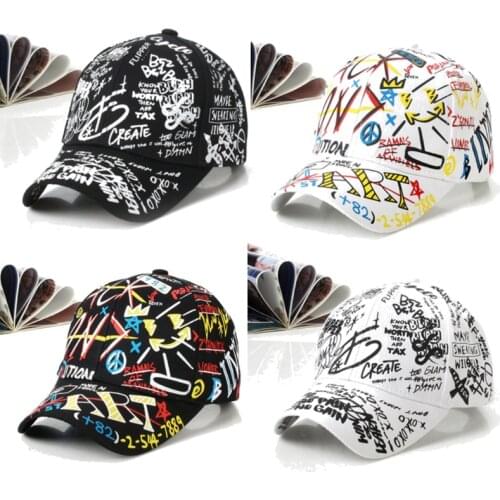 2021 Hot Sale Fashion Graffiti Printing Tennis Caps Adjustable Letter Cool Hat Outdoor Cotton Shade Hat Men Women Summer Caps