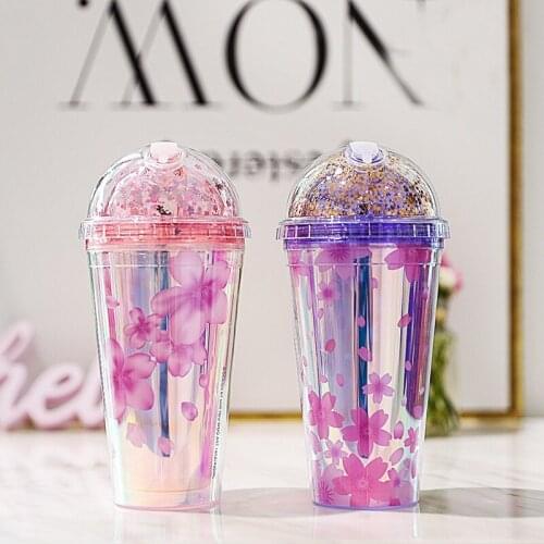 Korean Version of Colorful Glitter Ice Cup Summer Ice Cool Cup Juice Cup Plastic Straw Refrigeration Crushed Ice Water Cup