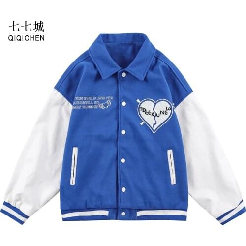 Varsity Baseball Jacket Men Tearing Heart Patch Hip Hop Jacket Autumn Oversize Retro Harajuku College Style Bomber Coats Couple