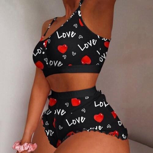 Summer Casual Two Pice Pajamas Set Homewear Women New Fashion Patchwork Print Sleeveless Top And Short Suit Streetwear