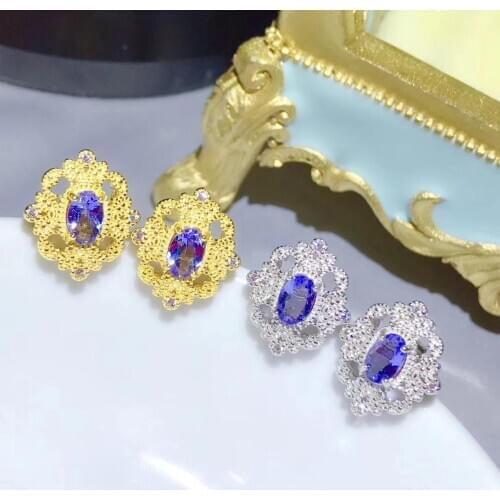 Best Gift Natural Real Natural and Real New Design Tanzanite Earring 925 sterling silver Fahshion Natural Tanzanite Earring