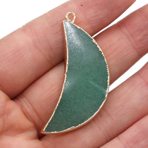 Small Pendants Natural Stone Green Aventurine Moon Shape Charms Pendant for Jewelry Making DIY Necklace Accessories 18x45mm