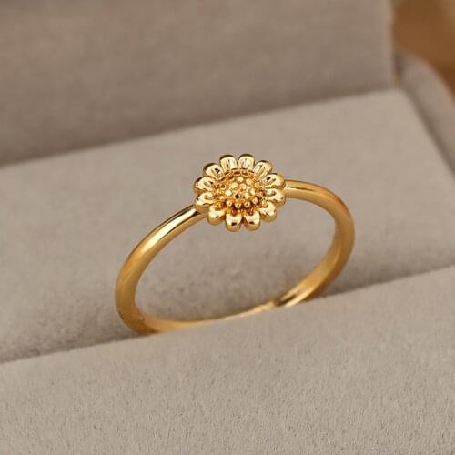 2021 Hot Spring Sunflower Ring New Design Small Daisy Metal Vintage Rings For Women Girls Party Stainless steel Jewelry Gift