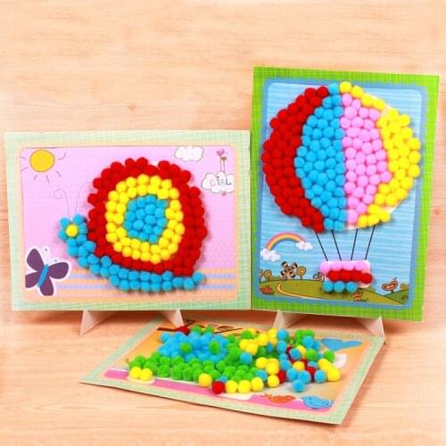 Cartoon DIY Material Pompoms Stickers Children Kids Learning Educational Toys