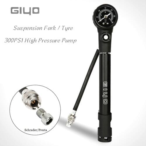 Giyo GS-41E 300psi MTB Shock Fork Pump Road Bike Motor Tyre Inflator Fixed Gauge Presta Schrader Air Pump for Suspension Fork