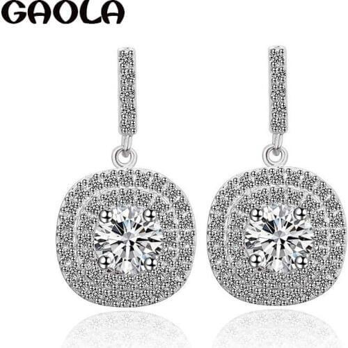 Latest Design Glittering Cubic Zirconia Paved Halo Design Dangle Earrings,Wedding Jewelry Earrings GLE3694