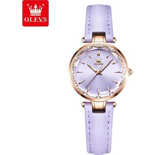 OLEVS New Women Watches Luxury Brand Wristwatch Purple Leather Women Watch Fashion Ladies Quartz Clock Relogio Feminino 6645