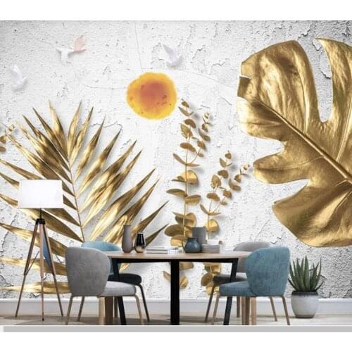 Papel de parede Nordic modern golden tropical leaves white wall 3D wallpaper,living room tv wall bedroom wall papers home decor