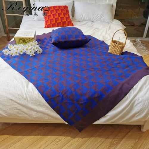 REGINA 100% Merino Wool Throw Blanket Elegant Modern Neon Light Design Contrast Color Rhythmic Geometric Plaid Silky Blankets