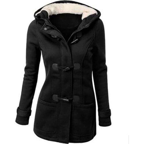2019 Autumn Winter Warm Coat Casual Slim Women Outwear Briefly Design Zipper Hooded Overcoats New Big Pockets Lady Coats Black