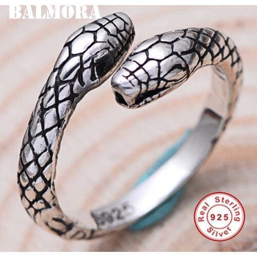 BALMORA 925 Sterling Silver Snake Animal Open Rings for Women Men Vintage Thai Silver Ring Fashion Jewelry Anillos JWR004427