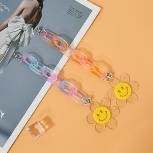 Sun Flower Smiley Phone Case Hanging Chain Acrylic Buckle Ring Bag Hanging Chain Friends Gift Lanyard Hanging Chain Bracelet
