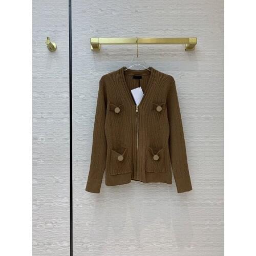 Luxury Brand Women Eureeky Wool Cashmere Jacket 2021 Early Spring New High-end Slim V-neck Zipper Knitting Long Sleeve Jackets