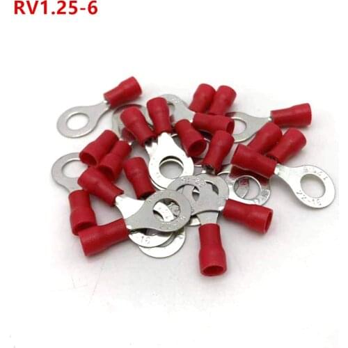 RV1.25-6 Red 22-16 AWG 0.5-1.5mm2 Insulated Ring Terminal Connector Cable Wire Connector 100PCS/Pack RV1-6 RV