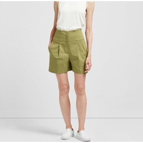 2021 Summer Linen Solid Color High Waist Korean Simple Straight Casual Commuter Wide Leg Shorts Women