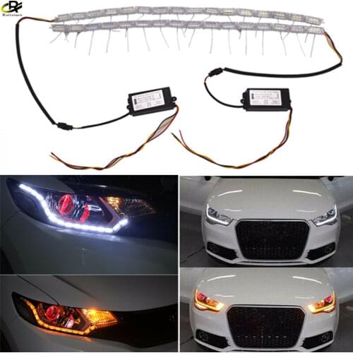 Universal Flexible Headlight LED Daytime Running Strip Light Crystal Eyes Flow Turn Signal Car DRL Day Lamp Styling
